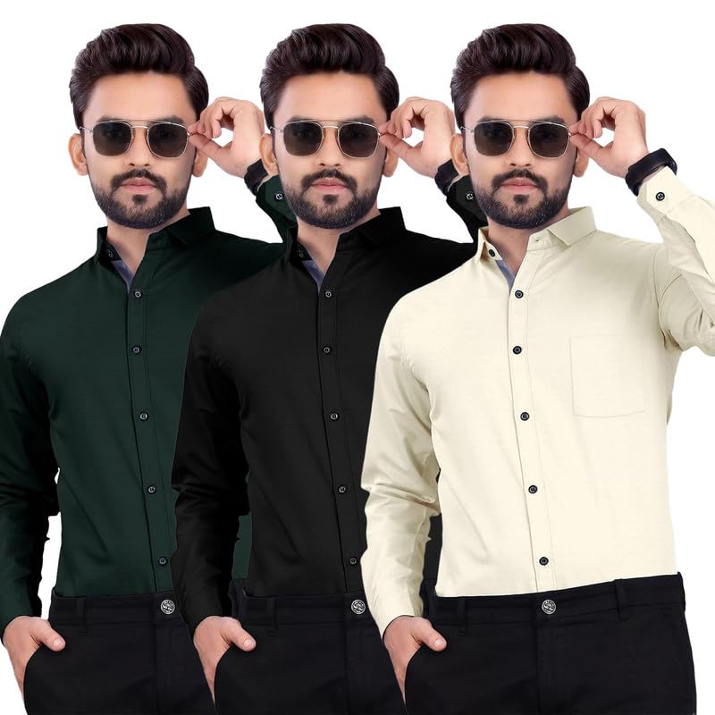 Image of Pinkmint Men's Solid Shirt | Soft Cotton Blend | Formal Shirt | Plain | Full Sleeve - Regular Fit (Available in Plus Size and Pack of 3)