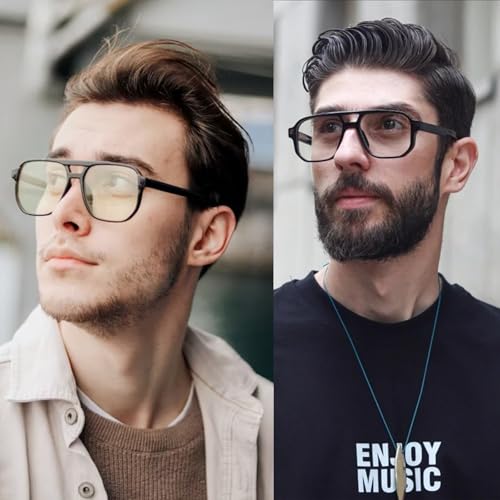 Image of Mirkcittle Retro Square Aviator Blue Light Blocking Glasses for Women Men Oversized Pilot Eyeglasses Fake Nerd Frame