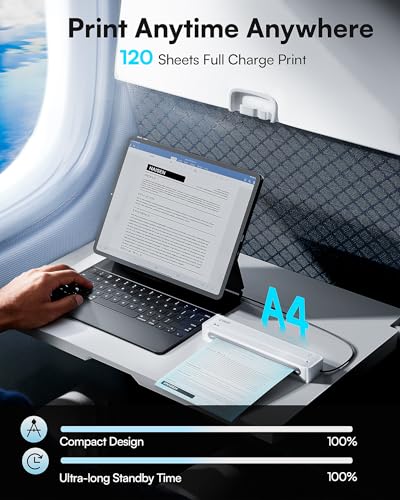 Image of Portable Printers Wireless for Travel, D90E Bluetooth Inkless Thermal Printer, Supports 8.5 inch X 11 inch Thermal Paper, Mobile Printer for Phone Laptop with Case & 10 Papers, for Home Office, White