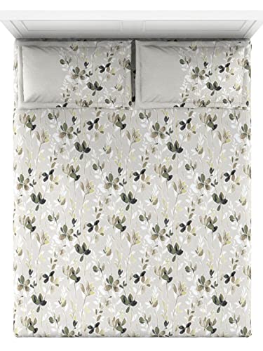 Image of DDECOR - Petal Bloom Leaves 144TC Double Bed Sheet Set with Two Pillow Covers - Brown