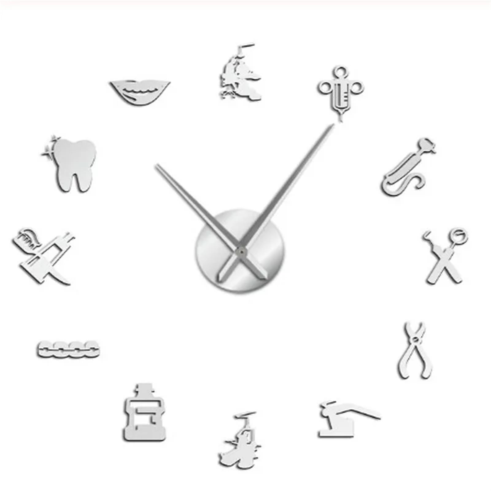 VFDVSWZSA Stylish wall clock, Sticker Dental Practitioners Dentist Tools Clinic Stomatological Hospital Orthodontics Room Decor(Silver)