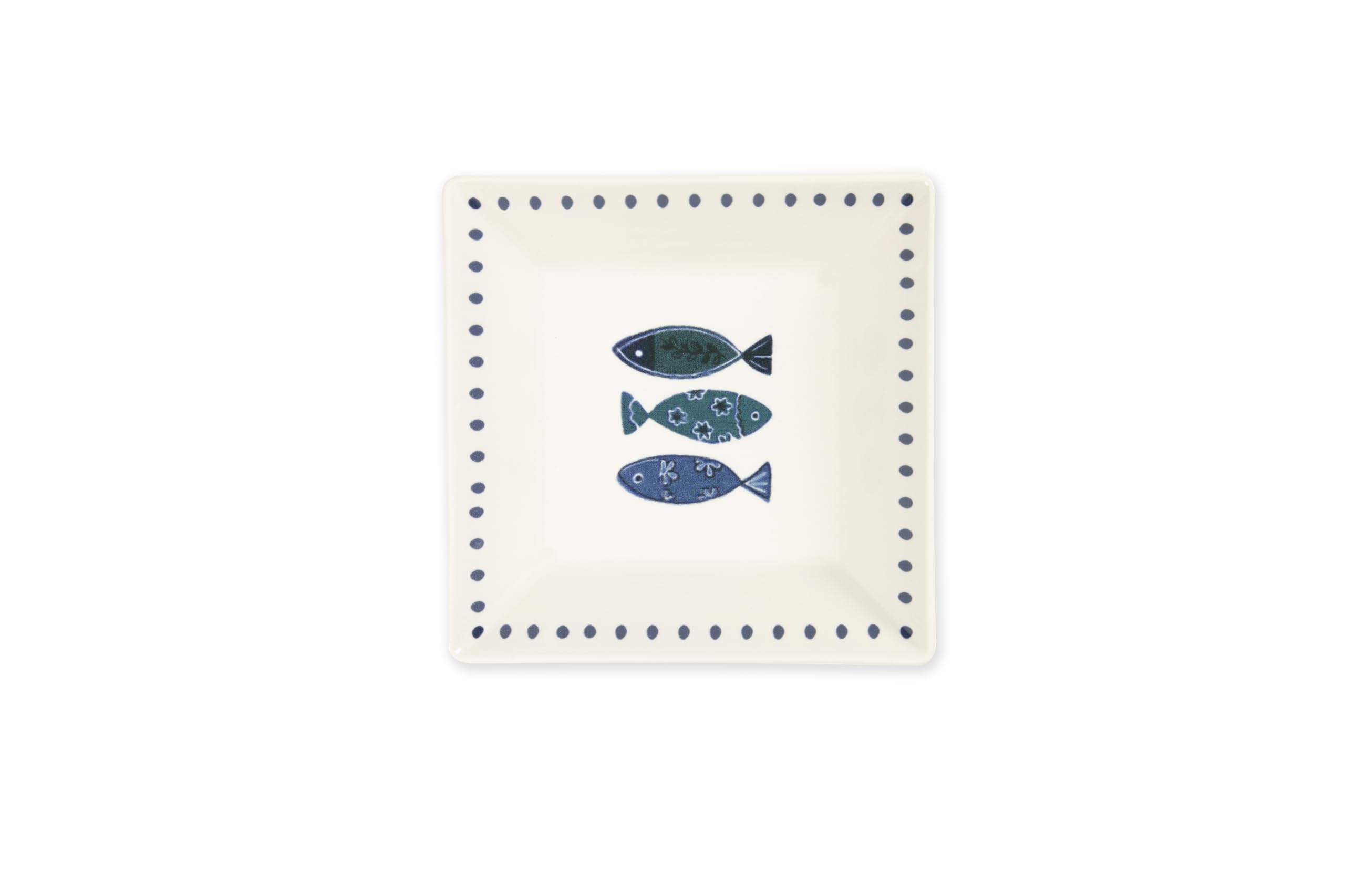 Excelsa Ocean Set 6 piatti fondi in ceramica 17x17 cm, decorazione pesci blu