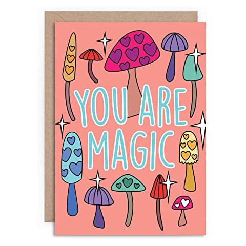 Magic Mushroom Card - You Are Magic - Magic Mushrooms - Cute, Funny, Pun Card - Birthday, Anniversary, Congratulations, Valentine’s Day - For Husband, Wife, Boyfriend, Girlfriend, Sister, Brother Cover