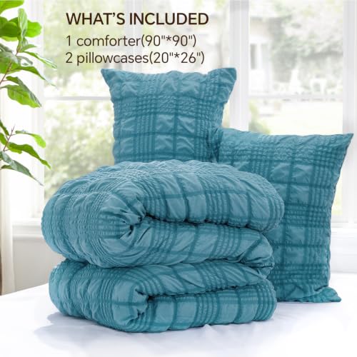 BEDELITE Queen Comforter Set, Seersucker Bedding Set 3 Pieces, Blue Fog - image 5