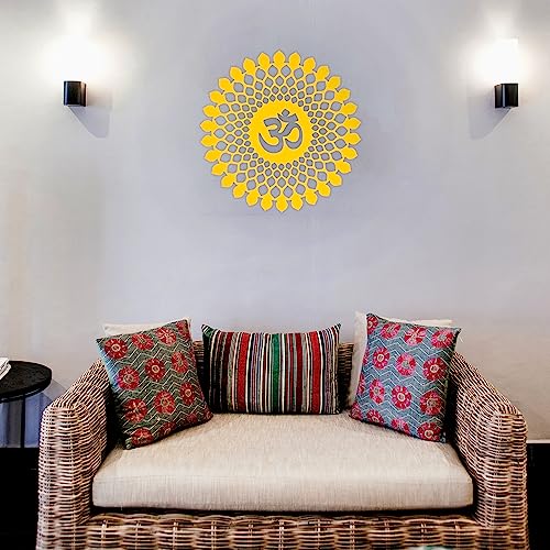 Image of METSY Metal Yellow Ohm Religious Symbol 3D Acrylic Wall Hanging Decor Items For Temple /Room /Living Room /Bedroom /Office /Home | Metal Wall Art | Wall Decor Items & Wall sculpture