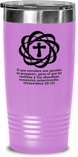 Regalo religioso en español para hombre o mujer taza de café para bautizo, primera comunión, confirmación, matrimonio - Vaso de Vino color lila 20oz
