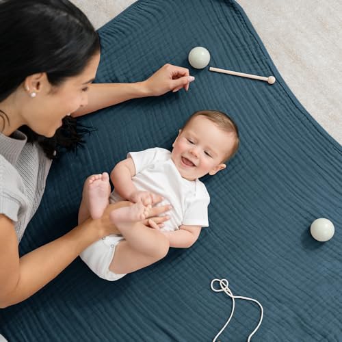 Image of Comfy Cubs Muslin Baby Blanket - Soft, Lightweight, 6-Layer Cotton Swaddle Blankets for Newborns, Infants & Toddlers - 40 inch x 40 inch Large, Breathable & Versatile for Sleeping & Tummy Time - Neptune