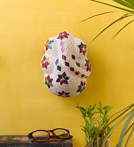 Image of Ganesha Wall Mounted Lamp - White Base with Multicolour Jewel Mosaic, Metal & Glass | Perfect for Home, Hall, Living Room, Bedroom, Hotel, Office Decoration | Decorative Light Lamp
