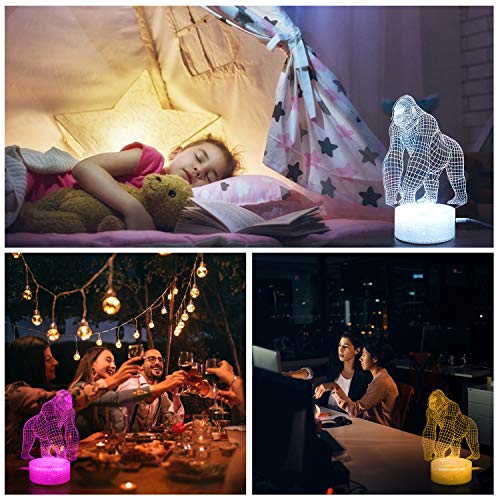 Image of BASSI 3D Gorilla Lamp for Kids, 16 Colors Changing Remote Control 3D Night Light Gorilla Toy - Birthday Christmas Gifts for Boys Girls Age 2 3 4 5 6 7 8 9 Teenages