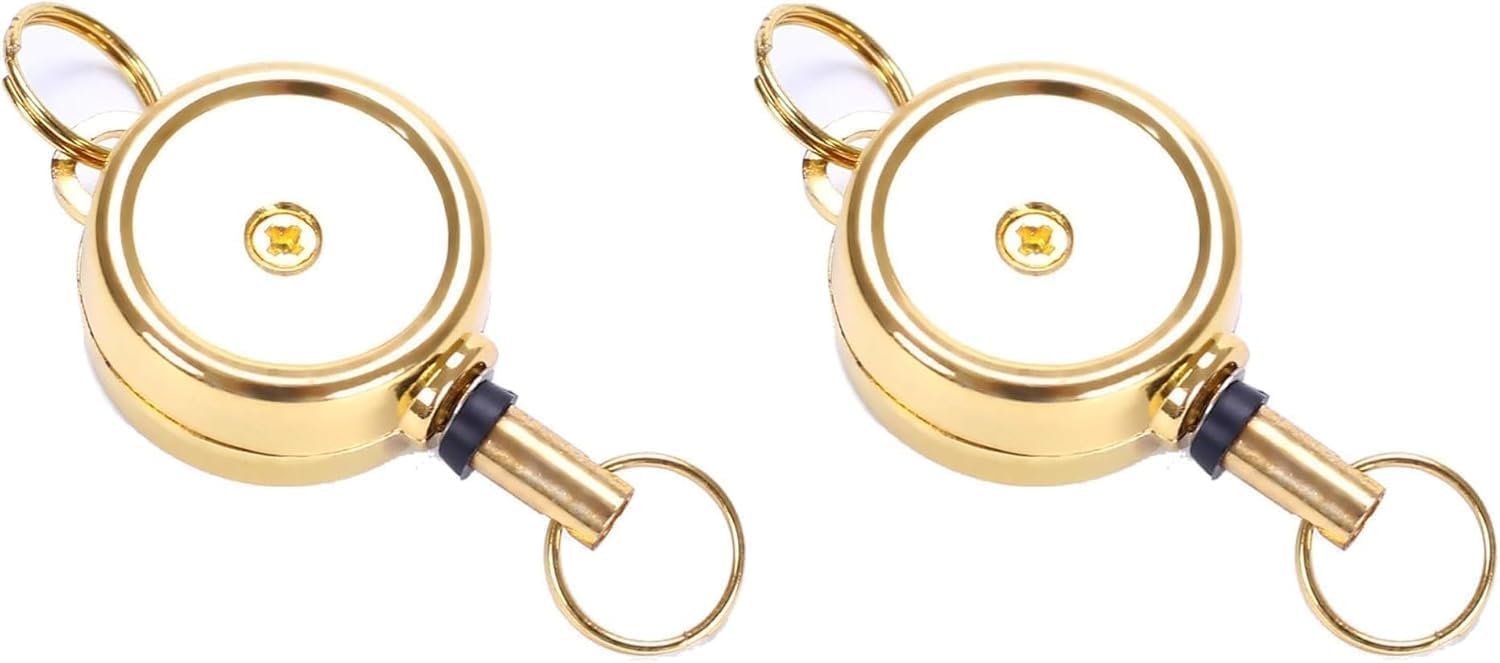 Muiltvoe 2 Pcs Gold Badge Holder, Zinc Alloy Carabiner Badge Reel Retractable ID Card Reel Badge Holder Keychain Used Repeatedly Convenient to Carry, Identification Badges Supplies