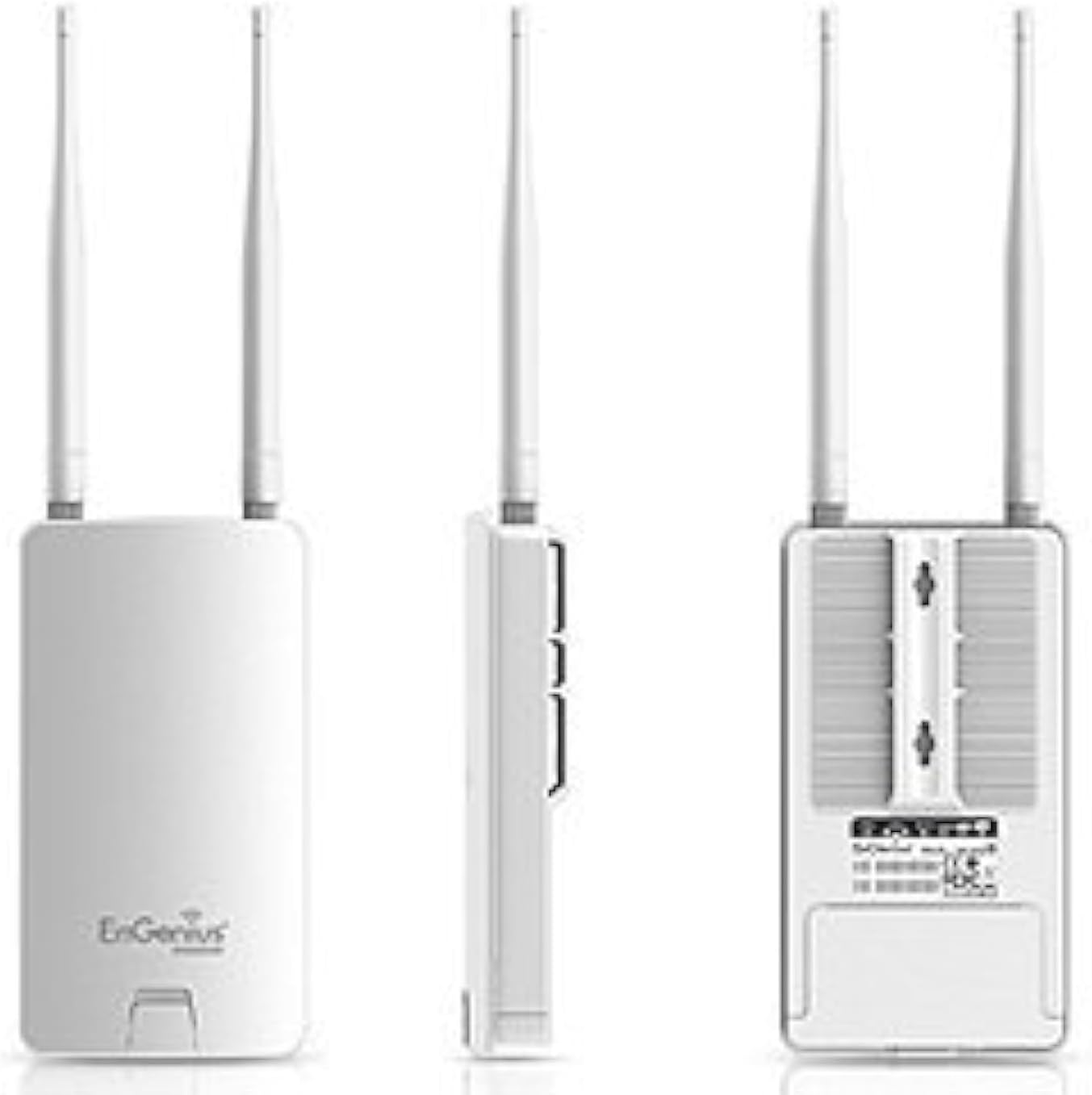 Төмөнкү view of the EnGenius ENS202EXT with the protective cover removed, revealing two RJ-45 Ethernet ports.