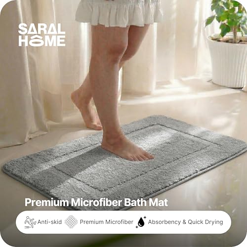 Image of Saral Home - Good Morning Mat, Soft, Anti-Skid, Washable, Water Absorbent, Quick Drying, All time usable Bathmat /Doormat /Runner. Slip-Resistant Backing for Everyday Safety. (LT.Grey. 40x60-2PC)