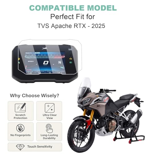 Image of Wisely Pack 2 - Screen Guard for TVS APACHE RTX 300 (2025) Bike - TFT Display Digital Meter Protector - HD Clear, Full Cover - Easy Installation Kit - Instrument Cluster Accessories