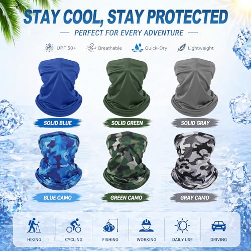 Image of Geyoga 6 /9 Pcs Summer UV Protection Cooling Neck Gaiter Scarf Face Clothing Neck Gaiter Mask Sunscreen Breathable Bandana