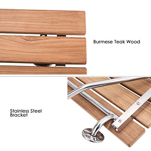 image for WATERJOY Teak Wood Folding Shower Seat, Wall Mounted Bathroom Folding 
