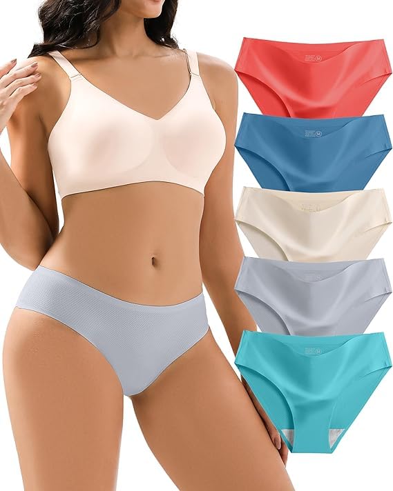 louryn koulyn Women's Seamless Bikini Cheeky Panties 5 Pack No Show Underwear, Breathable Stretchy Fabric Multi-Color for Everyday-picture-35