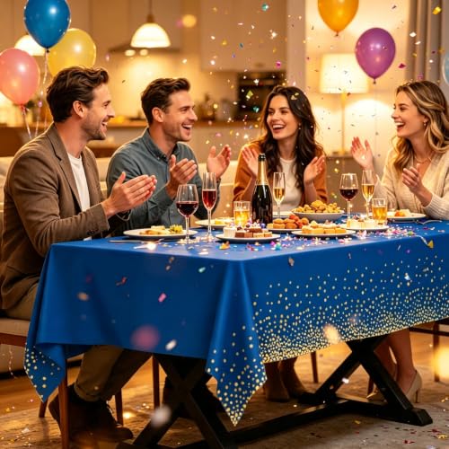 Image of tujol Blue and Gold 6 Pack Plastic Table Cloth 54 inch x 108 inch