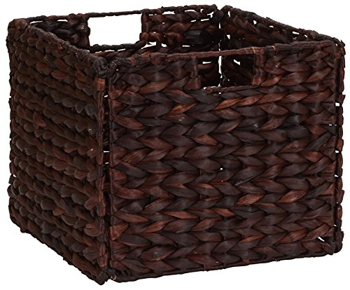 Household Essentials Wicker Open Storage Bin for Shelves, Dark Brown