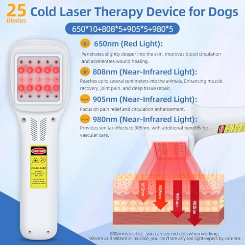 Image of Laser Therapy Device for Pain Relief, 980nm+905nm+808nm+650nm, Hand Held Red Light Therapy Device, Cold Laser Therapy Device for Dogs Horses Cats Accelerate Healing, Pet Laser Therapy, Equine