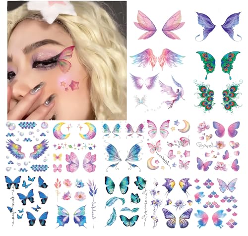 14 Sheets Glitter Butterfly Temporary Tattoos Sticker for Women Girls