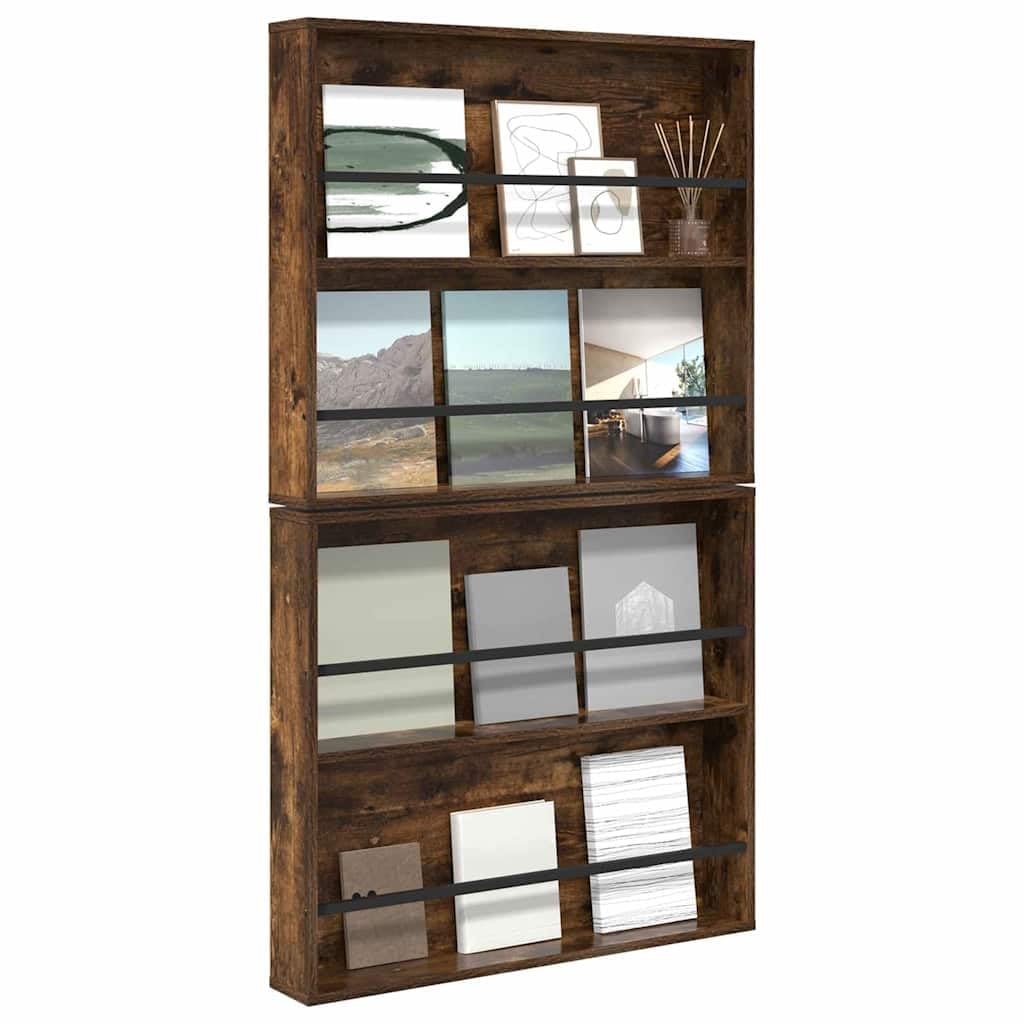 Générique Regał ścienny na czasopisma 2 szt., drewno inżynieryjne wędzony dąb 80 x 12 x 70 cm, nowoczesny design z regulowanymi półkami do przechowywania czasopism i broszur