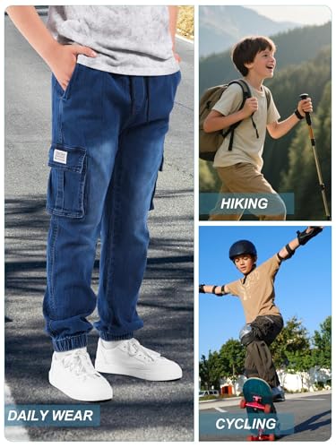 Image of NATUST Boys Cargo Joggers Drawstring Jogging Pants Kids Elastic Waist Trousers 5-14 Years