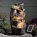 Pivotify 5 Tier Rock Solar Water Fountain Outdoor with Vintage Jar, Cascading Waterfall Fountain with LED Lights, Outdoor Fountains for Garden or Patio, Yard, Deck Decor, 16.5" L x 12.6" W x 31.7" H