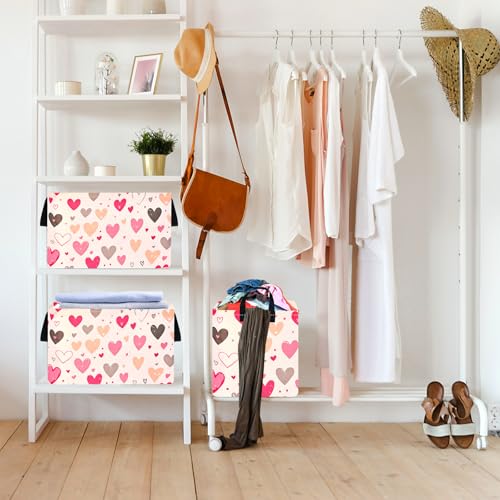 Image of Kid Clothes Storage Basket Gift Shelf Basket Toy Storage Bin, Nursery Basket Organizer Box for With Handles for Room Deco Heart Valentines Basket