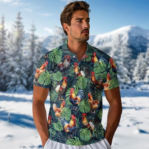 Rooster Lovers Polo Shirts for Men - Chicken Lovers Mens Polo Shirts Short Sleeve Golf Shirts Series 352