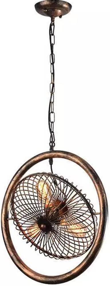 WLBHWL Lámpara colgante negra de metal industrial retro, lámpara de araña única de 3 luces, lámparas colgantes de ventilador, luces de comedor de jaula de hierro, lámpara vintage de cadena