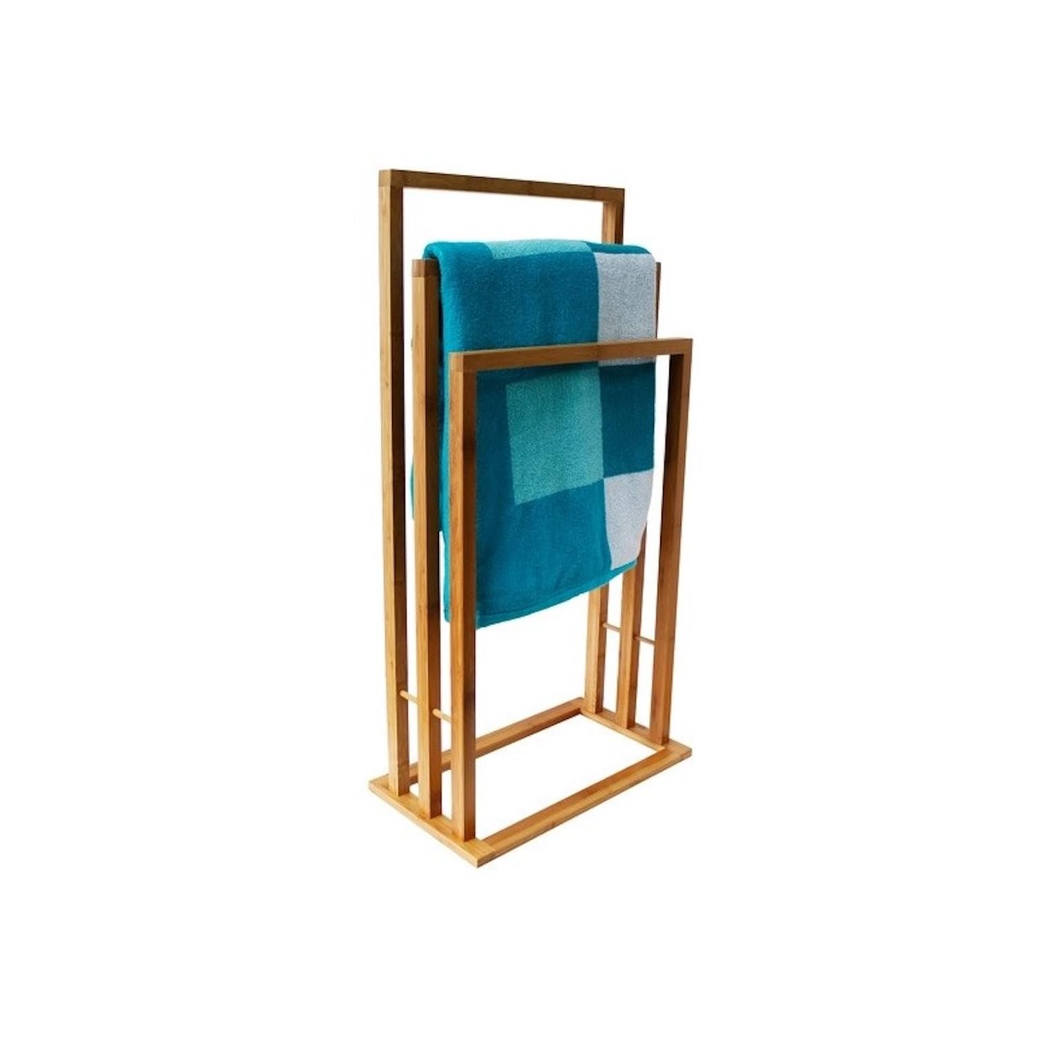 MSV Bamboo Towel Rack with 3 Rods, White, 42 x 24 x 82 cm