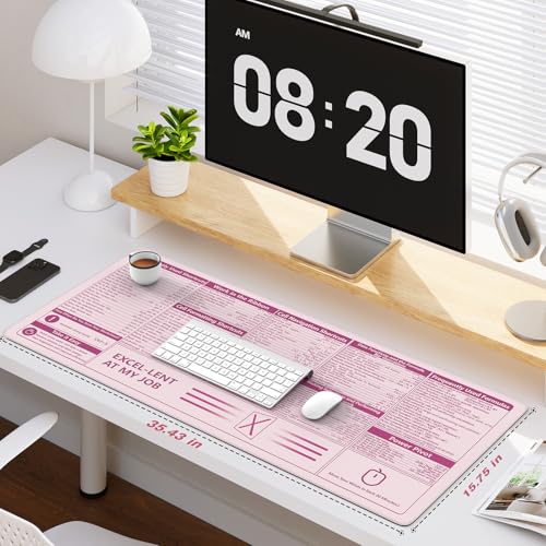 Image of iCasso Excel Cheat Sheet Desk Pad,Excel Mouse Pad Shortcuts,Excel Shortcuts Cheat Sheet Keyboard Mat, Extended Large XXL Non-Slip Mousepad with Stitched Edges for Computer(Pink Excel Shortcuts)