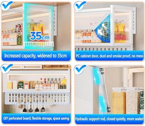 Acrylic Kitchen Wall Storage Cabinet - Metal Frame Bathroom Organizer, Punch-Free Dustproof Toiletries Shelf, Over-Toilet Pantry Storage for Home Essentials