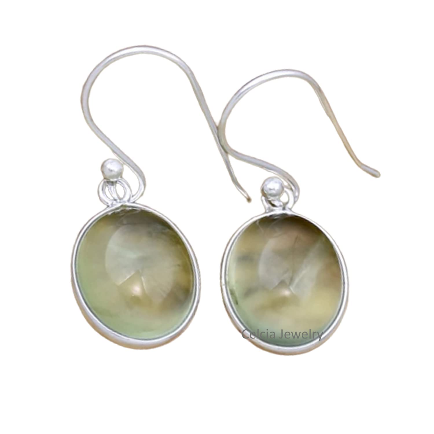 Pendientes de lágrima colgantes de plata de ley 925 maciza para mujer, pendientes delicados de piedras preciosas de prehnita natural, hermosos pendientes hechos a mano