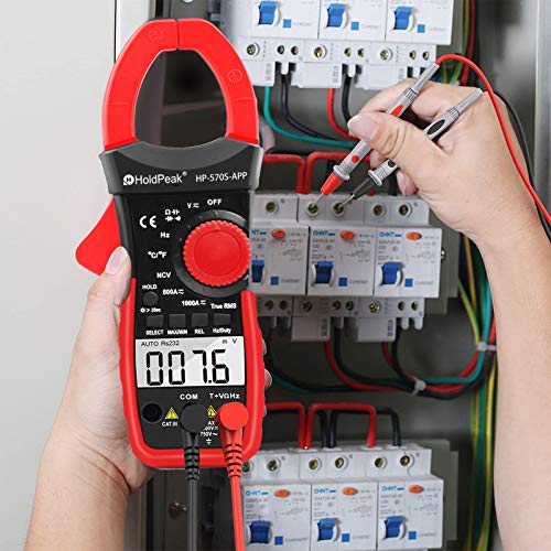 Image of HOLDPEAK Digital Clamp Multimeter Connect with APP via Bluetooth HP-570S-APP Voltage Multimeter with Amp Ohm Tester, 6000 Count with NCV, Auto Range, AC /DC Voltage AC /DC Current,Resistance