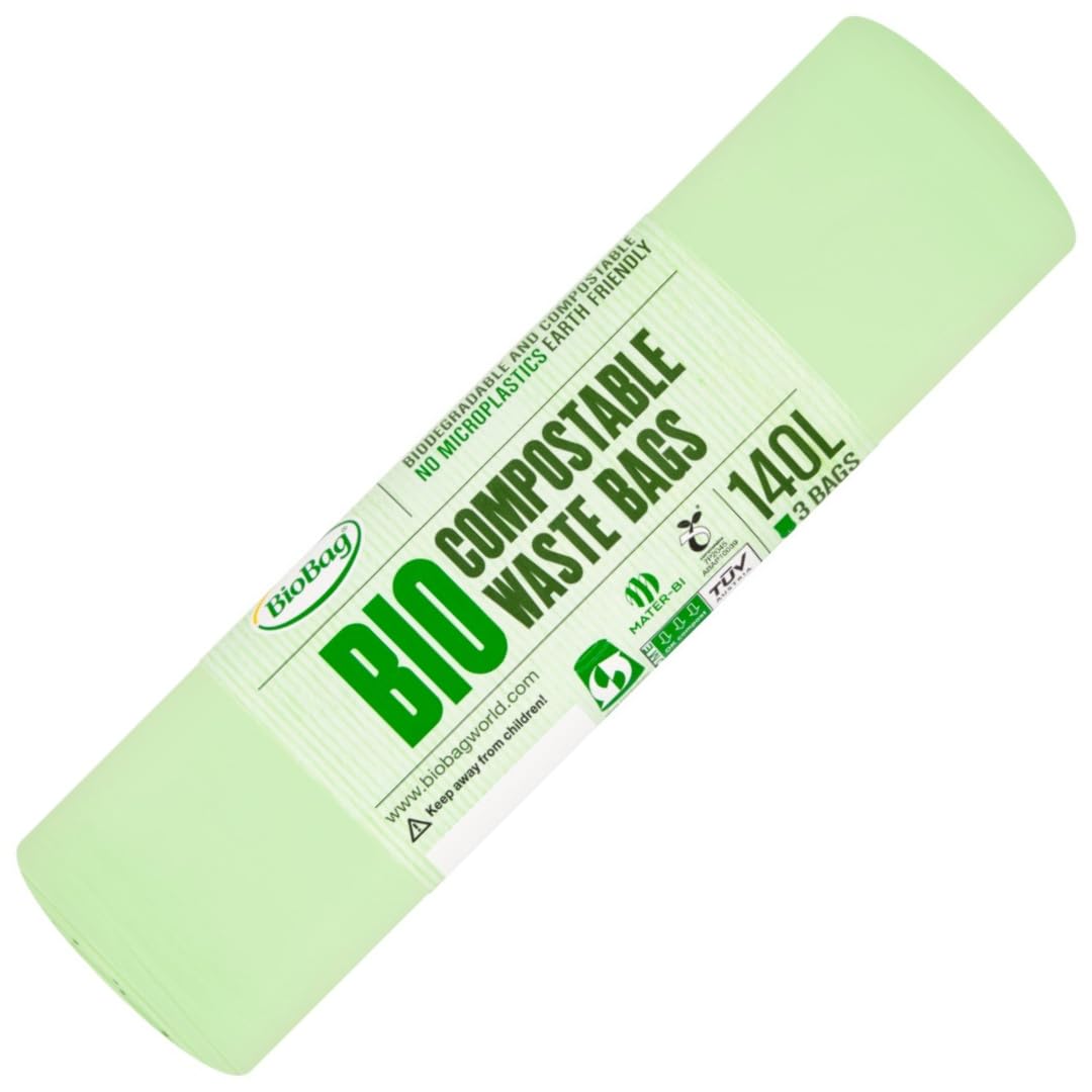 BioBag 140L Compostable Wheelie Bin Liners, 3 Extra Large, Green