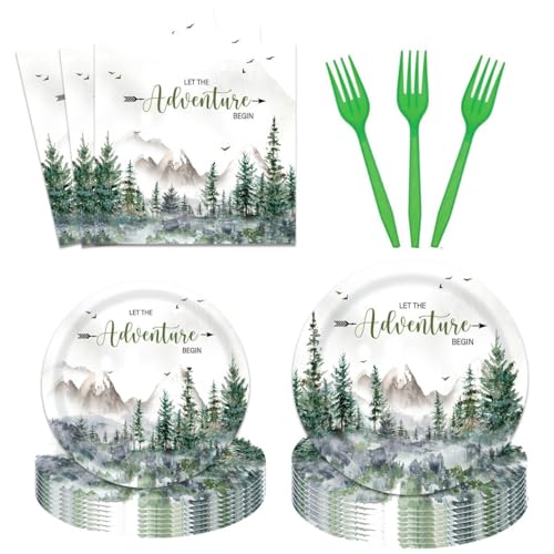 96 Pieces Let The Adventure Begin Tableware Set Party Supplies Ad...