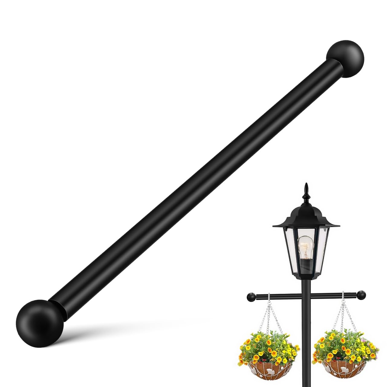 STOBOK Lamp Post Cross Arm Steel Ladder Frame Replacement Horizontal Bars for Outdoor Lamp Post Ladder Rest Bars in Black Metal Crossing Arm Handle for Garden Poles