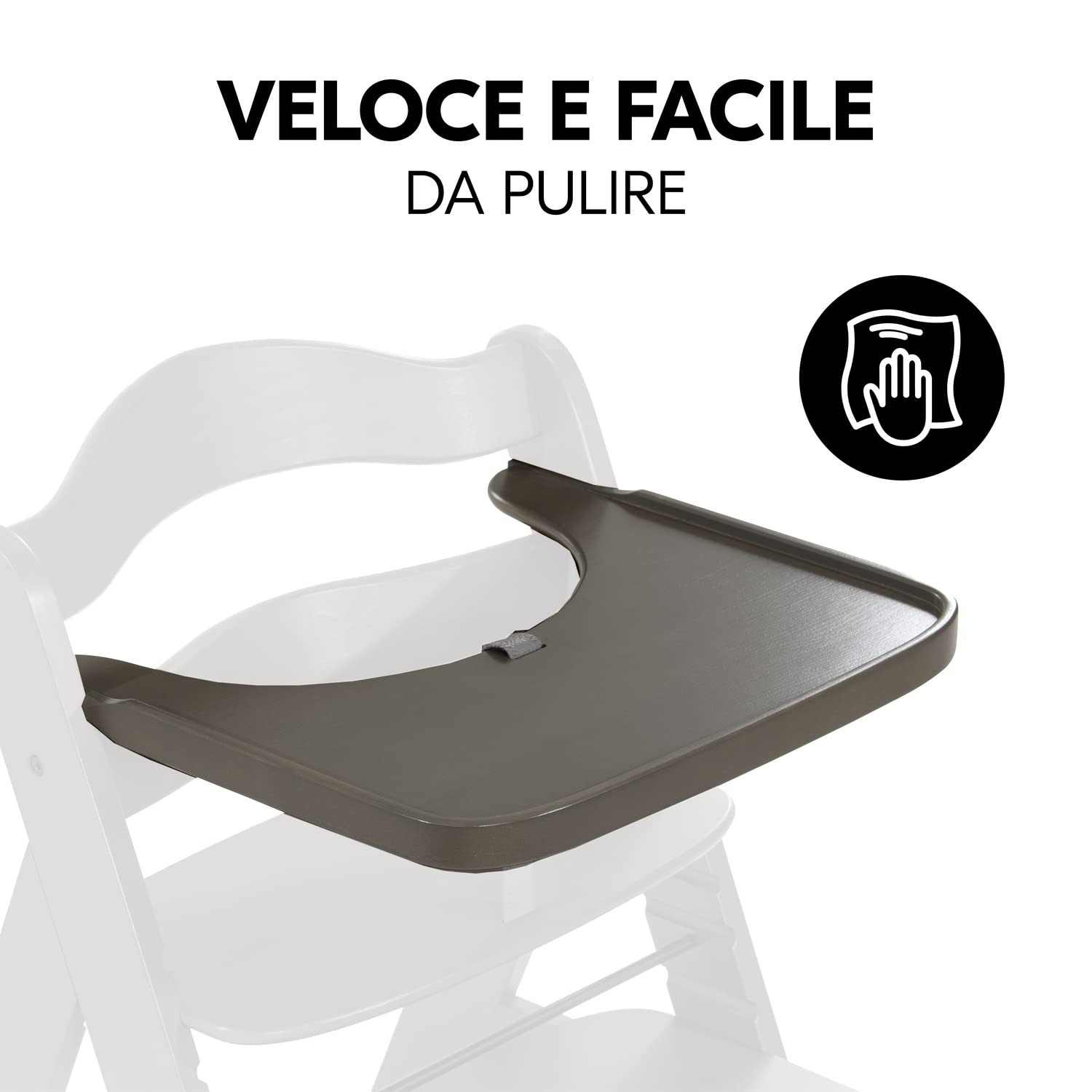 hauck Alpha Wooden Tray, Carbone - Vassoio in Legno Compatibile con Seggiolone Pappa Alpha+ e Beta+ per Bambini 6-36 Mesi, con Bordo Rialzato e Cert. FSC®