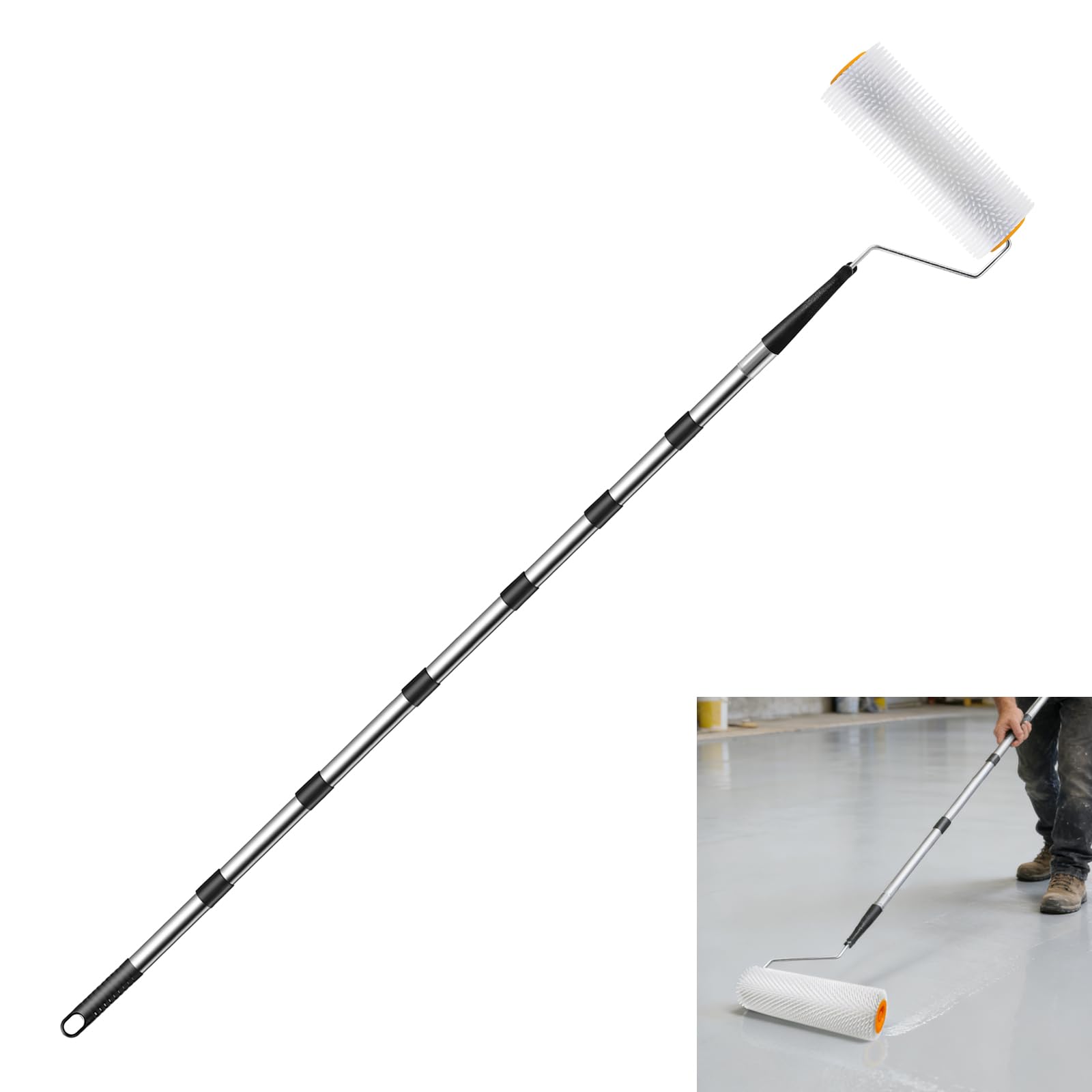 9”Self Leveling Spiked Roller with 83In Extended Pole,for Eliminating Bubbles and Ensuring Smooth Finishes- Have Tool for Cement,Paint Jobs