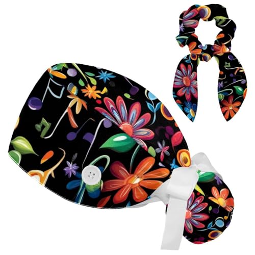 Scrub Cap für Frauen Lange Haare Musiknoten Regenbogen Chirurgische Krankenschwester Kappe Pferdeschwanz Halter, Mehrfarbig 3, M Scrub Cap für Frauen Lange Haare Musiknoten Regenbogen Chirurgische Krankenschwester Kappe Pferdeschwanz Halter, Mehrfarbig 3, M