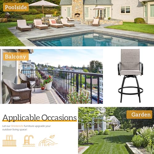 Shintenchi 4 Piece Patio Swivel Bar Stools, All-Weather Padded Textile Outdoor High Top Bistro Chairs,Outdoor Height Bar Patio Stools& Bar Chairs Set of 4 with High Back for Yard, Balcony, Deck - Image 6