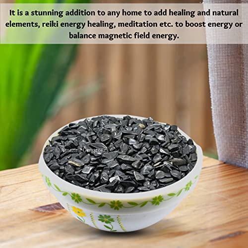 Image of Amazing Gemstone Black Agate Crystal Chips Aquarium Gravel Rocks - Black Agate Chips Bulk Fish Tank Gravel, Small Tumbled Stone Chips and Tiny Crystals for Decoration (Natural AAA Grade Gemstones)