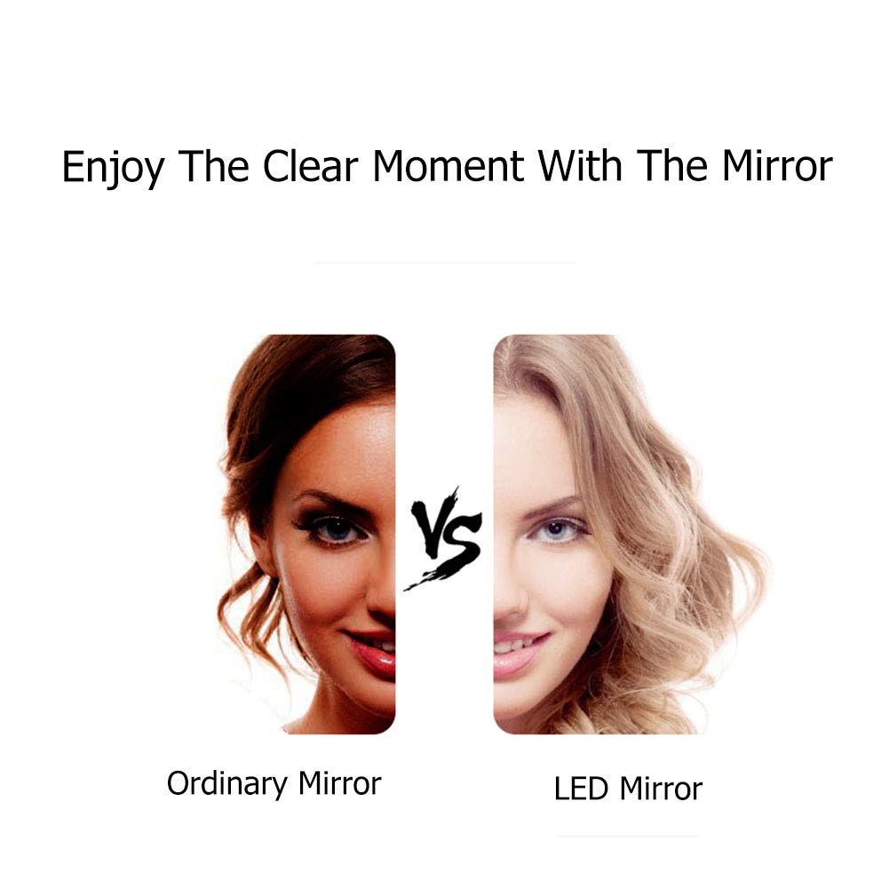 Espejo de maquillaje montado en la pared con Luces LDE, Espejo de baño de pared con lupa, pantalla táctil, giratorio de 360 grados, brazo extensible, Redondo, para baño (Oro Rosa 3X)