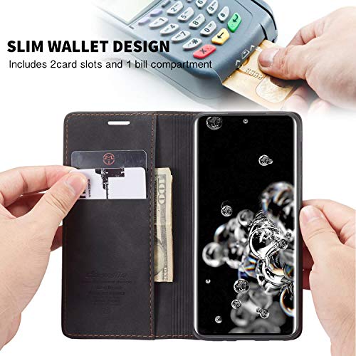 Sinianl Samsung Galaxy S20 Case, Galaxy S20 Leather Case, Vintage Wallet Case Book Folding Flip Case With Kickstand Card Holders Slots Magnetic Closure Protective Cover For Galaxy S20 Black #TOP2