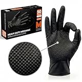 The Real Touch Nitrilhandschuhe, Größe M, 50 Stück, Extra Stark Mechaniker Einweghandschuhe, Diamanttextur, Latexfrei & Puderfrei, Ideal für Kfz, Werkstatt & Industriearbeiten (Schwarz – 50, M)