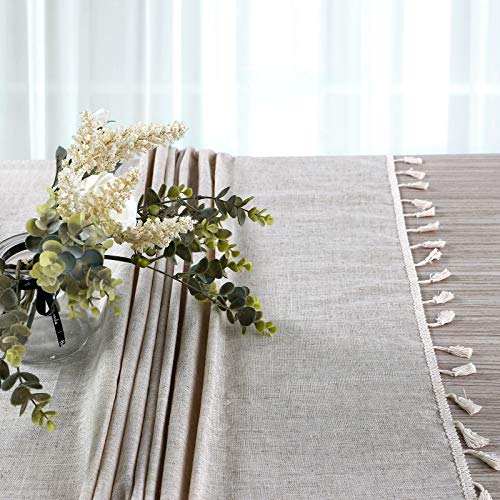 Demisland Beige Tischdecke Rechteckig Leinen Abwaschbar Tischtuch 140x220cm – Ansicht 4
