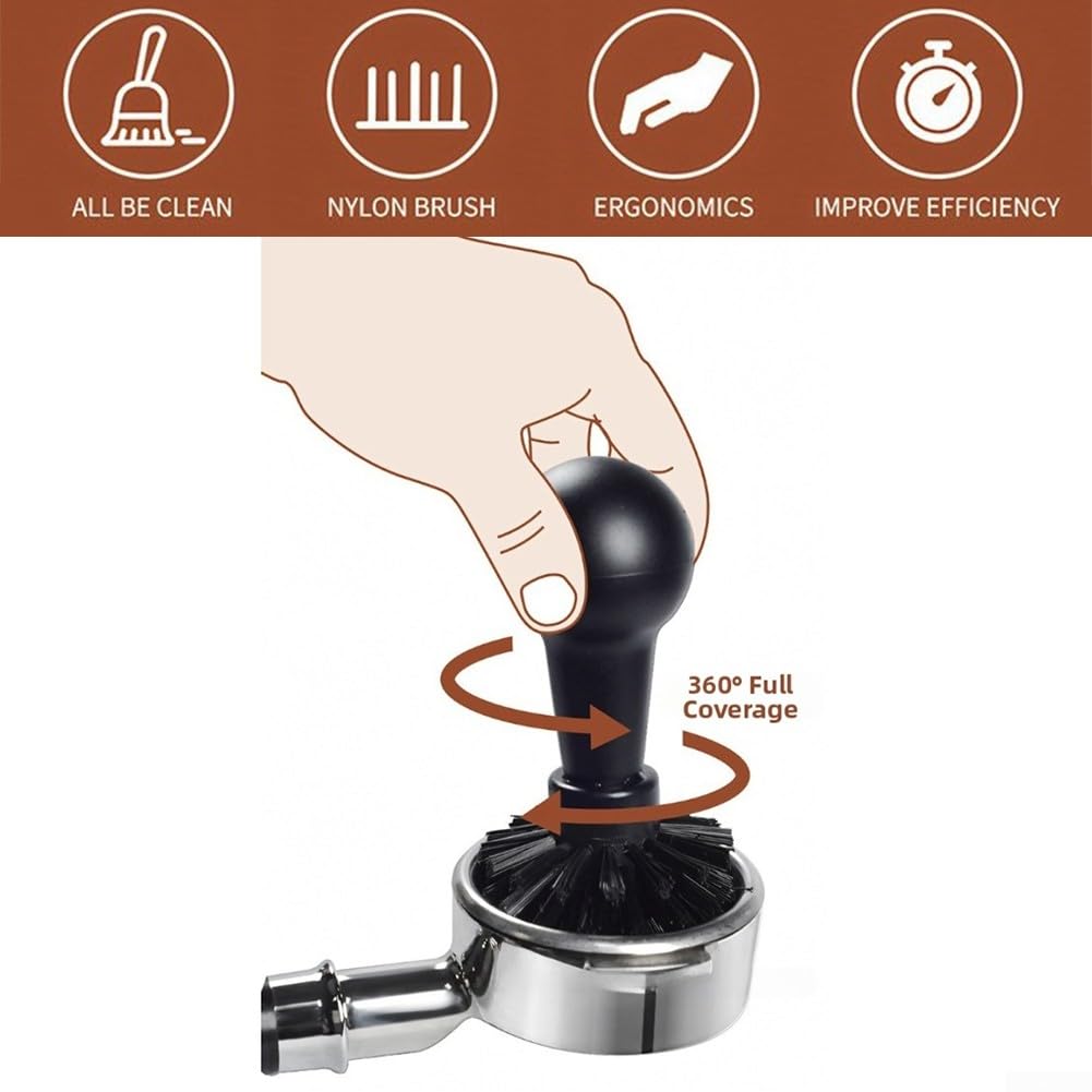Spazzola Pulizia Filtro Caffè 58 Mm – Setole Incrociate, Manico Ergonomico In ABS Per Portafiltro