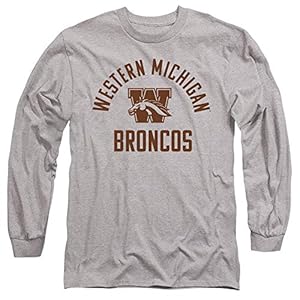 Western Michigan University Official One Color Broncos Logo Unisex Adult Long-Sleeve T Shirt, Athletic Heather, X-Large
