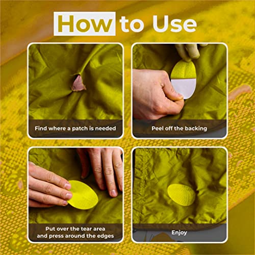 aZengear Repair Patches for Jackets, Tent, Shoe Toe, Air Mattress, Inflatables, PVC Gear - Waterproof, Self-Adhesive, Tear-Cold-Heat-Resistant, Down Puffer Coat (11Pcs, Yellow)